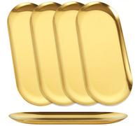TEMU Juego de 5 bandejas de servir de acero inoxidable con dorado, ideales para servir comida . bandejas de metal de tamaño miden 10 pulgadas de largo y tienen forma .