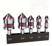 TEMU Juego de 5 Brocas Avellanadoras de Aleación M35 con Ángulo de 82 Grados y Vástago Hexagonal de 1/4 - Adecuado para Taladrar Metal, Madera y Plástico - Tamaños de 1/4 , 3/8 , 1/2 , 5/8 y Soporte
