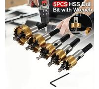 TEMU Juego de 5 Brocas, Herramientas de Corte de Metal con Recubrimiento de Titanio de Acero de Velocidad, Kit de Taladro para Aleaciones de Acero Inoxidable (16mm, 18.5mm, 20mm, 25mm, 30mm)