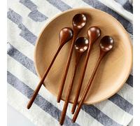 TEMU Juego de 5 Cucharas de Madera de Mango Largo y Espátula para Mezclar - Utensilios de Cocina Ideales para Café, Miel, Sopa, Leche - Varillas Duraderas para Cafeterías y Restaurantes