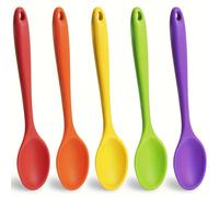 TEMU Juego de 5 cucharas pequeñas de silicona, cucharas de 8 pulgadas resistentes al , cucharas de cocina antiadherentes, cucharita de té de silicona para cocinar, hornear y remover en la cocina