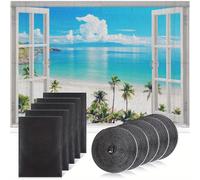 TEMU Juego de 5 mosquiteras para ventanas, tamaño ajustable de 130X150Cm, antinsectos autoadhesiva con 5 rollos de cinta, mosquitera de densidad para protección de ventanas