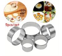 TEMU Juego de 5 Piezas, Cortador de Masa para Galletas y Repostería de Acero Inoxidable, Molde para Fondant, Fabricante de Galletas, Accesorios Redondos para Hornear