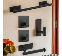 TEMU Juego de 5 piezas de accesorios de baño de acero inoxidable - toallero, soporte para papel higiénico, ganchos y gancho para albornoz - Fácil de instalar sin taladrar - Decoración del hogar