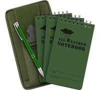 TEMU Juego de 5 piezas de cuaderno y bolígrafo: 3 cuadernos tácticos de bolsillo de 5 x 5 pulgadas con 1 bolígrafo metálico resistente a y 1 estuche de tela para registro de actividades al aire libre