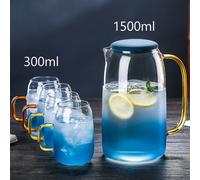 TEMU Juego de 5 vasos y tazas de vidrio - Elegante juego de vasos de lujo azul, que 1 botella grande y 4 tazas - Jarras de moda para té helado, café y , aptas para lavavajillas