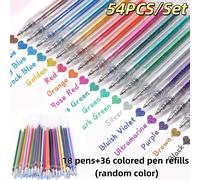 TEMU Juego de 54 bolígrafos de que cambian de color, bolígrafos de gel brillantes de arena movediza centelleante y estrellas, resaltadores con de aurora para diario y dibujo, 18 bolígrafos + 36