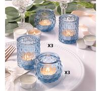TEMU Juego de 6/12 portavelas votivos de cristal azul - Velas de té redondas para boda, baby shower, y regalo