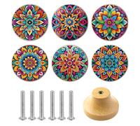 TEMU Juego de 6 manijas de madera para muebles, diseñadas para puertas, ventanas, cómodas, cocinas y muebles, diseño de y flores, manijas de madera duraderas