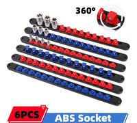 TEMU Juego de 6 organizadores de vasos giratorios 360° de ABS, soporte para vasos de 1/4, 3/8 y 1/2, rieles de sujeción para vasos, portavasos de calidad prémium