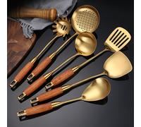 TEMU Juego de 6 Piezas de Utensilios de Cocina de Acero Inoxidable Dorado de Lujo - Espátula, Cucharón, Pala Ranurada y Más - para Cocinar, Hornear y Servir - Regalo Ideal para las Fiestas