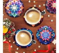 TEMU Juego de 6 Posavasos de Madera Mandala Coloridos - Ideal para Café, Té y Bebidas - Protección para Escritorio en Navidad, Halloween y San Valentín
