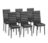 TEMU Juego de 6 Sillas en Piel Sintética Negra | Respaldo | Para Comedor, Sala de Reuniones, Oficina | 96x39x41 cm | Capacidad de Carga 150 kg