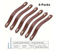 TEMU Juego de 6 Tiradores de Cajón de Cuero Marrón, Tiradores Retro Vintage para Gabinetes, Armarios, Cocina, Perillas para Puertas de Armarios con Tornillos, Decoración del Hogar, a