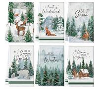 TEMU Juego de 6 Toallas de Cocina de Invierno, 16x24 Pulgadas, Paños de Poliéster, Diseño Festivo y , Decoración de Granja, Solo a , Absorbentes, Decoración Navideña