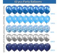 TEMU Juego de 60 globos con temática azul, globos azules, plateados, azul y de , para , , fiestas de , decoraciones de graduación, fiestas , de género, bautizos, Día de la , para interior y exterior