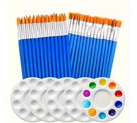 TEMU Juego de 60 pinceles y paletas, 30 pinceles de cerdas de nailon y 30 pinceles de cerdas de nailon puntiagudas, con 5 paletas redondas, para acrílico, acuarela, pintura al óleo, acuarela, tempera.