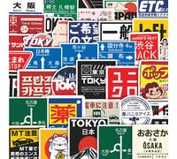 TEMU Juego de 61 pegatinas de logotipo de vista estilo japonés | Calcomanías retro de tipografía de y símbolos de carretera, pegatinas de PVC, adecuadas para portátiles, maletas y álbumes de recortes