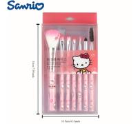 TEMU Juego de 7 brochas de maquillaje HelloKitty rosas, cerdas de poliéster, brochas para , cejas, labios, de ojos, herramientas de belleza con mango de resina, regalo de para niñas