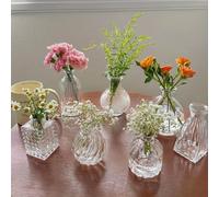 TEMU Juego de 7 Jarrones de Vidrio, de Vidrio Transparente Retro, Mini Decorativo de Cristal para Flores, Pequeño de Corta Retro, Decoración Estética Multicultural para de Mesa de