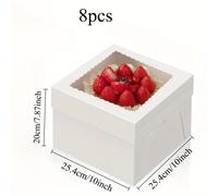 TEMU Juego de 8 cajas para pasteles, altas con ventana, grandes recipientes blancos para panadería, perfectos para pasteles de varios pisos y necesidades de decoración de pasteles