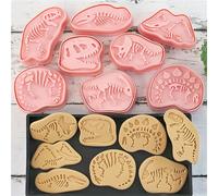 TEMU Juego de 8 cortadores de galletas de fósil de dinosaurio, herramientas de prensado de sello 3D para hornear fondant