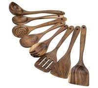 TEMU Juego de 8 cucharas de madera para cocina - Utensilios de madera para cocinar - Herramientas de cocina de madera antiadherentes multifuncionales