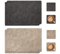 TEMU Juego de 8 Manteles Individuales Cara - Tapetes y Posavasos de Cuero Sintético Lavables, Resistentes al Fácil de Limpiar 12x17 Pulgadas - Uso en Interiores y Exteriores
