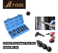TEMU Juego de 8 Piezas de Llaves de Impacto de 1/2 , Juego de Bits Torx y Estrella, Grado de Impacto Cr-Mo T30 a T80, Herramientas para Reparación