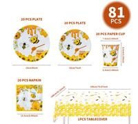 TEMU Juego de 81 piezas de artículos de desechables con temática de abeja y miel, platos/vasos/servilletas/mantel de papel de 9 y 7 pulgadas, para 20 , vajilla de decoración para de estilo