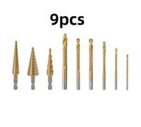 TEMU Juego de 9 Brocas Escalonadas, Kit de Perforación Metálica con Abridor de Agujeros Multinivel Tipo para Carpintería y Perforación de - Herramienta de Taladro de Precisión