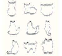 TEMU Juego de 9 Cortadores de Galletas con Forma de Gato en Acero Inoxidable y Sello DIY 3D para Halloween, Pascua, Navidad - Herramientas de Repostería y Fondant