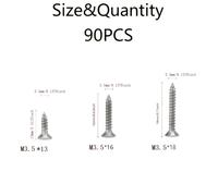 TEMU Juego de 90 tornillos autorroscantes M3.5 de acero inoxidable 304, tornillos para madera avellanados Phillips planos, 13, 16, 18 mm, fijaciones para ferretería