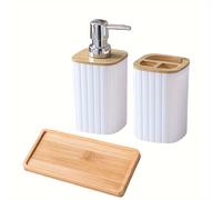 TEMU Juego de accesorios de baño negro mate de 3 piezas, juego de soporte para jabón de loción, dispensador de bomba, soporte y bandeja para cepillos de dientes para encimera de tocador de baño