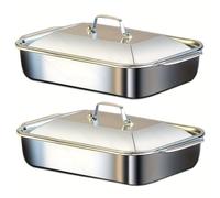 TEMU Juego de Bandejas para Hornear en Acero Inoxidable, Calidad 2pz/3pz con , Diseño Profundo Mayor Capacidad, Resistente al 230°C, Fácil Limpieza, Adecuado para Guisos / Lasaña / Pollo / Verduras
