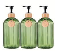 TEMU Juego de Baño de 3 Piezas con Dispensador Recargable para Champú y Acondicionador, Dispensador de Jabón Verde de Plástico con Etiquetas de Madera, Esenciales para la Habitación de Invitados
