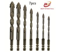 TEMU Juego de brocas BUFF STACK FULL de 7 piezas, diseño de de sierra excéntrica serrada de hojas, flauta , para taladrado de porcelana, cerámica, vidrio, mármol, hormigón, acero inoxidable, piedra