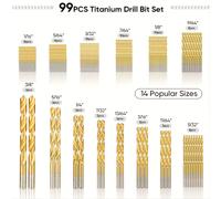 TEMU Juego de brocas recubiertas de titanio de 99 piezas, kit de brocas HSS de punta de 135 grados con estuche para acero, aluminio, cobre, acero de aleación blanda, madera, plástico