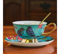 TEMU Juego de café y té de porcelana Premium de 7 oz con un diseño de pájaro azul, que de una taza y una , con un total de 3 piezas que incluyen una cuchara, para de la o regalos de Navidad