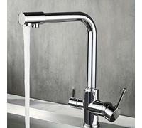 TEMU Juego de cocina moderno con cuerpo de cobre , válvula de cerámica, grifo de lavabo giratorio con acabado lacado, montaje central, puerto G1/2 - No necesita electricidad ni baterías