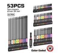 TEMU Juego de destornilladores de seguridad de impacto con base de color de 53 piezas, 25 mm/50 mm/75 mm/150 mm, con varilla de extensión de hebilla de bloqueo de 60 mm