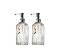 TEMU Juego de dos dispensadores de jabón de vidrio transparente de 18 onzas con bombas, ideales para rellenar jabón para en el baño o la cocina