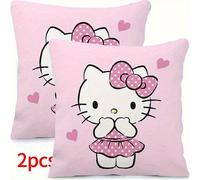 TEMU Juego de dos fundas de almohada de Hello Kitty con diseño de rosa, perfectas para dar un a tu sofá de . fundas de almohada con cierre de cremallera y no incluyen relleno.