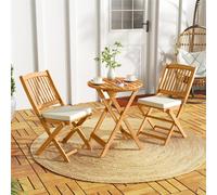 TEMU Juego de Muebles para de 3 Piezas, Mesa Bistro con 2 Sillas, Juego Plegable de Madera de Acacia con 2 Cojines, Conjunto Bistro, Muebles de Jardín, de Asientos para Jardín o (Beige)