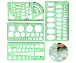 TEMU Juego de Plantillas Circulares de Plástico para Dibujo, Plantilla de Regla Medidora Transparente con Esquinas Redondeadas y Juego de Dibujos Digitales Geométricos de 4 Piezas