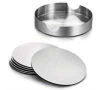 TEMU Juego de posavasos de acero inoxidable, 6 posavasos de acero inoxidable con 1 soporte - para uso en el hogar, la cocina, y