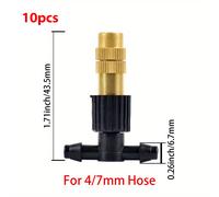 TEMU Juego de riego de jardín con nebulización para exteriores de 10 piezas con boquillas atomizadoras de latón de 1/4" y manguera de 4/7 mm para patios y invernaderos