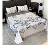 TEMU Juego de Sábanas de 3 o 4 Piezas con Estampado de Hojas, Juego de Cama y Transpirable, Sábana Encimera + Sábana Bajera Ajustable + Fundas de Almohada de Sobre