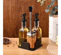 TEMU Juego de salero, y pimentero (5 piezas), 2 x botellas de aceite de 160ml, 2 x bandejas de especias de acero inoxidable de 120ml con tapas de , dispensador de aceite y , juego de botellas [Cocina]