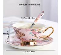 TEMU Juego de taza de café de cerámica con diseño floral y de pájaros, cuchara, taza de té de flores de lujo y , taza y de té de inglesa, taza de café de cerámica con mango dorado